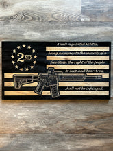 Load image into Gallery viewer, AR15 Second Amendment Wood Flag, Wood Flag, American Flag, Betsy Ross, 2nd Amendment, AR-15, AR15, Wood Decor, Patriotic Decor