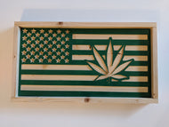 Marijuana Hemp THC CBD CNC Wood American Flag