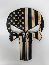 Load image into Gallery viewer, Punisher Skull Wood Flag, Punisher, Wood Flag, American Flag, Thin Red Line, Thin Blue Line, Patriotic Decor, Wood Decor, Wood Art