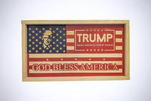 Load image into Gallery viewer, Trump 2020 God Bless America Wood Flag, Wood Flag, Rustic Wood Flag, Handmade Wood Flag, American Made Flag
