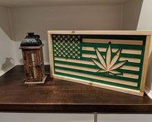 Load image into Gallery viewer, Marijuana Wood Flag, Wood Flag, American Flag, American, Handmade, Wood Decor, Patriotic Decor, Marijuana, Weed, THC, Hemp, Cannabis