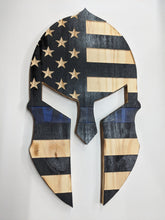 Load image into Gallery viewer, Spartan Wood Flag, Spartan, Sparta, Wood Flag, American Flag, Thin Red Line, Thin Blue Line, Wood Decor, Patriotic Decor