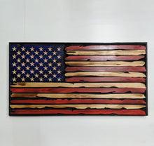 Load image into Gallery viewer, Red White and Blue Battle Worn Distressed Carved Wood Flag, Wood Flag, American Flag, American, Handmade, Wood Decor, Patriotic Decor