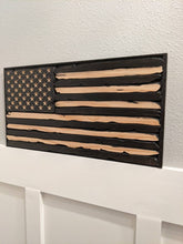 Load image into Gallery viewer, Black Battle Worn Distressed Carved Wood Flag, Wood Flag, American Flag, American, Handmade, Wood Decor, Patriotic Decor, Wood Art