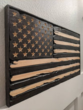 Load image into Gallery viewer, Black Battle Worn Distressed Carved Wood Flag, Wood Flag, American Flag, American, Handmade, Wood Decor, Patriotic Decor, Wood Art