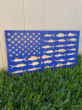 Load image into Gallery viewer, Saltwater Fish American Wood Flag, Wood Flag, American Flag, Wood Decor, Patriotic Decor, Saltwater, Beach, Ocean, Fish, Freshwater, Fishing