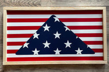 Load image into Gallery viewer, Folded American Flag, Wood Sign, USA, United States, Stars & Stripes, Memorial, Wood American Flag, American Decor, Patriotic Decor