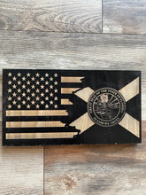 Load image into Gallery viewer, Tattered American Flag with Florida State Flag, Wood Flag, American Flag, Florida, State Flag, Wood Decor, Decor