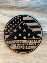 Load image into Gallery viewer, Folded Flag Round Sign, Folded Flag, Flag Display, Memorial, Veteran, Soldier, Patriot, Round Sign, Wood Sign