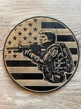 Load image into Gallery viewer, Round Trump Wooden Sign, Trump Sign for Office or Den, Donald Trump Wood Art, American Flag Sign, Make America Great Again, Wood Sign