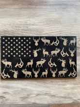 Load image into Gallery viewer, Hunting American Wood Flag, Hunting Flag, Hunting Decor, Wood Flag, American Flag, Wood Decor, Patriotic Decor, Deer, Elk, Antlers