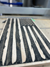 Load image into Gallery viewer, Black Battle Worn Distressed Carved Wood Flag, Wood Flag, American Flag, American, Handmade, Wood Decor, Patriotic Decor, Wood Art