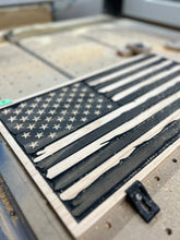 Load image into Gallery viewer, Black Battle Worn Distressed Carved Wood Flag, Wood Flag, American Flag, American, Handmade, Wood Decor, Patriotic Decor, Wood Art