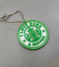 Load image into Gallery viewer, I Love Guns and Coffee Christmas Ornament, Christmas Gift, Christmas Decorations, Coffee, Starbucks, Guns, Veterans, Law Enforcement