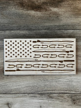 Load image into Gallery viewer, Fishing Pole American Wood Flag, Fishing Flag, Fishing Decor, Wood Flag, American Flag, Wood Decor, Patriotic Decor, Fishing Pole