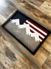 Load image into Gallery viewer, Rustic American Flag Mountain Flag, Mosaic Flag, Mountain Flag, Mountain Art, Handmade Gift, Wood Flag, Wall Art, Wood Art, Home Decor