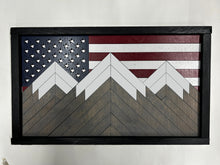 Load image into Gallery viewer, Rustic American Flag Mountain Flag, Mosaic Flag, Mountain Flag, Mountain Art, Handmade Gift, Wood Flag, Wall Art, Wood Art, Home Decor