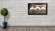 Load image into Gallery viewer, Rustic American Flag Mountain Flag, Mosaic Flag, Mountain Flag, Mountain Art, Handmade Gift, Wood Flag, Wall Art, Wood Art, Home Decor