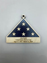 Load image into Gallery viewer, Folded Flag Memorial Ornament, Handmade Ornament, Personalized Ornament, Wood Ornament, Personalized Gift, Stocking Stuffer