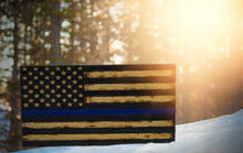 Load image into Gallery viewer, Thin Blue Line Rustic Wooden American Flag, Battle Worn and Distressed Wooden Flag, Wood Flag, American Flag, Home Decor, Office Decor, Wooden Flag
