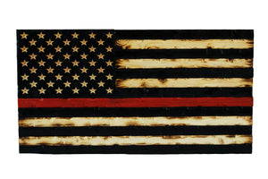 Thin Red Line Rustic Wooden American Flag, Battle Worn and Distressed Wooden Flag, Wood Flag, American Flag, Home Decor, Office Decor, Wooden Flag