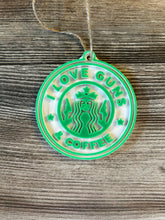 Load image into Gallery viewer, I Love Guns and Coffee Christmas Ornament, Christmas Gift, Christmas Decorations, Coffee, Starbucks, Guns, Veterans, Law Enforcement
