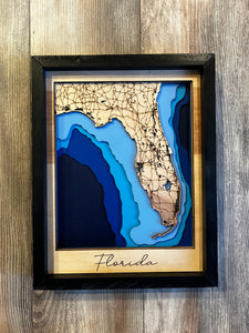Florida Map, Florida Gift, Custom Wood Map, Wood Map, Custom Multilayer Wood Lake City Map, Handmade Map of Florida, Florida Souvenir