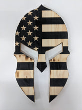 Load image into Gallery viewer, Spartan Wood Flag, Spartan, Sparta, Wood Flag, American Flag, Thin Red Line, Thin Blue Line, Wood Decor, Patriotic Decor
