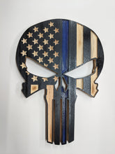 Load image into Gallery viewer, Punisher Skull Wood Flag, Punisher, Wood Flag, American Flag, Thin Red Line, Thin Blue Line, Patriotic Decor, Wood Decor, Wood Art
