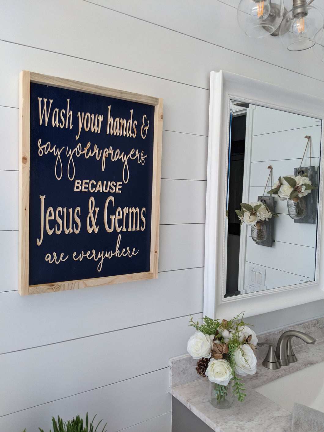 Wash Your Hands, Say Your Prayers, Jesus and Germs, Bathroom Sign, Bathroom Wood Sign, Covid Sign, Covid, Coronavirus, Bathroom, Wood Sign