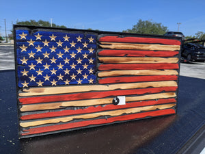 Red White and Blue Distressed Battle Worn Concealment Flag, Concealment Case, Wood Case, Gun Case, American Flag, Wood Flag, Storage, Hidden
