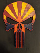 Load image into Gallery viewer, Punisher Skull Arizona Wood Flag, Punisher, Wood Flag, American Flag, Patriotic Decor, Wood Decor, Wood Art, Arizona, AZ, State Flag
