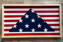 Load image into Gallery viewer, Folded American Flag, Wood Sign, USA, United States, Stars &amp; Stripes, Memorial, Wood American Flag, American Decor, Patriotic Decor
