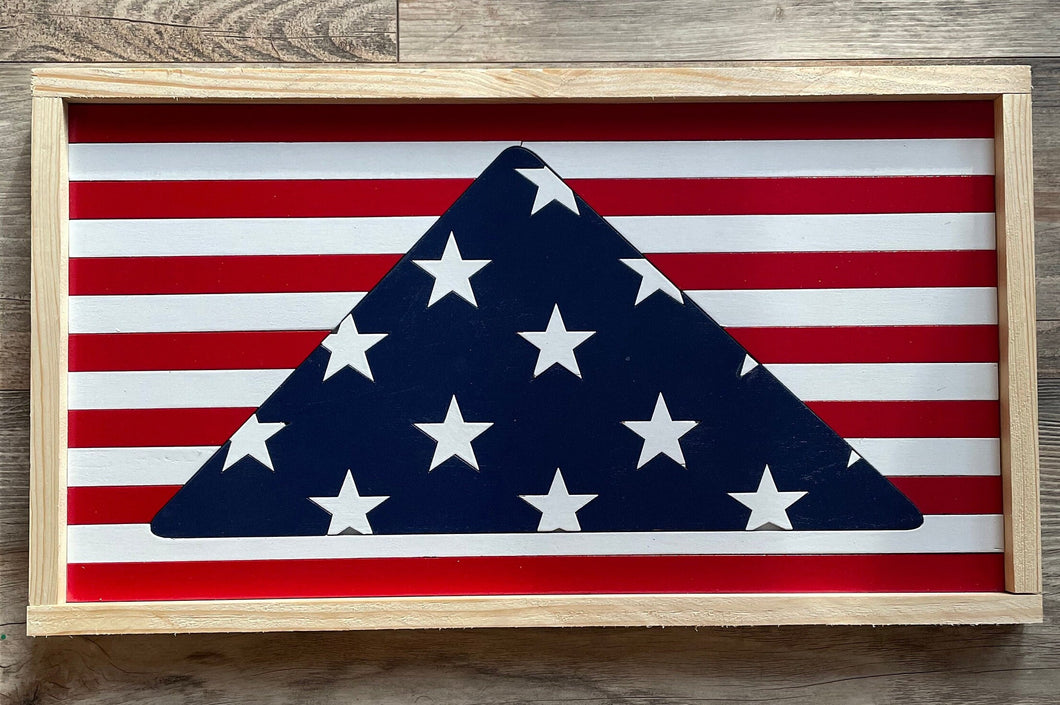Folded American Flag, Wood Sign, USA, United States, Stars & Stripes, Memorial, Wood American Flag, American Decor, Patriotic Decor