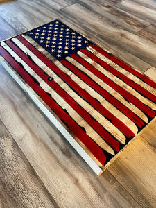 Red White and Blue Distressed Battle Worn Concealment Flag, Concealment Case, Wood Case, Gun Case, American Flag, Wood Flag, Storage, Hidden