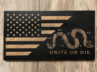 Unite or Die Wood Flag, Dont Tread on Me, Join or Die, Wood Flag, Patriot, American Flag, Wood Decor