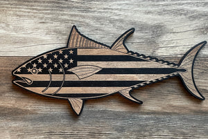 Tuna Wood Flag, Tuna Fish, Fishing, Fish, Saltwater Fish, Outdoors, Bedroom, Mancave, American Flag, Wood Decor