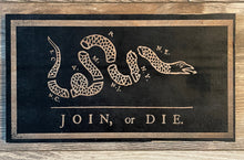 Load image into Gallery viewer, Join or Die Wood Flag, Wood Flag, American Flag, Join or Die, Patriot, Revolution, Wood Decor, Patriotic Decor
