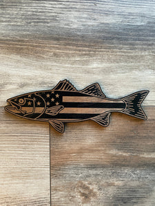 Bass Fish Wood Flag, Bass Fish, Bass, Fishing, Fish, Freshwater Fish, Outdoors, Bedroom, Mancave, American Flag, Wood Decor