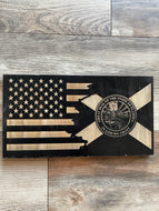 Tattered American Flag with Florida State Flag, Wood Flag, American Flag, Florida, State Flag, Wood Decor, Decor