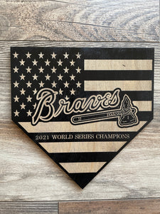 Braves Baseball Home Plate Wood Flag, Atlanta Braves, Braves, Home Plate, Baseball, MLB, Wood Art, Wood Sign, American Flag, Wood Decor