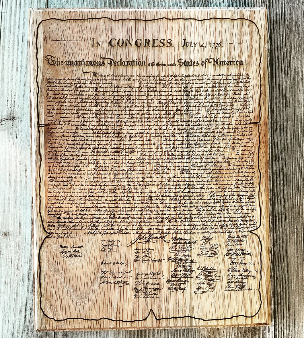 Declaration of Independence Wood Sign, Laser Engraved Oak Sign, Desk Plaque, Office Sign, Office Art, Den Art, Mancave Art