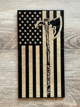 Load image into Gallery viewer, Til Valhalla Wood Flag, Vertical Flag, Vikings, Military, Soldier, Veteran, Wood Flag, American Flag, Wood Sign. Wood Decor
