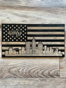 Tampa Florida Skyline Wood Flag, Tampa Florida, Tampa Bay, Tampa Skyline, City of Tampa, Tampa Art, Florida Art