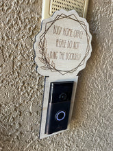 Load image into Gallery viewer, Working from Home Doorbell Sign, Doorbell, Ring, Nest, Arlo, Busy Home Office, Do not Ring, Door Hanger, Front Door Sign, Wood Sign
