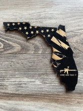 Load image into Gallery viewer, Florida Wood Sign, Florida Come and Take It Sign, Come and Take It, AR15, AR-15, Gonzales Flag, Florida State Flag, Wood Flag, Wood Decor
