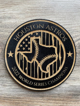 Load image into Gallery viewer, Houston Astros Baseball Wood Flag, Houston Astros, Astros, World Series, Baseball, Wood Art, Wood Sign, American Flag, Wood Decor

