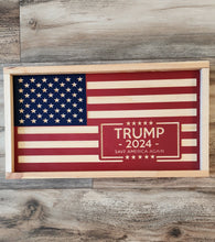 Load image into Gallery viewer, Trump 2024 Save America Again Wood Flag, Trump, MAGA, Make America Great Again, Wood Flag, American Flag, American, Patriotic Decor
