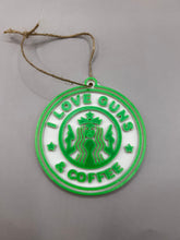Load image into Gallery viewer, I Love Guns and Coffee Christmas Ornament, Christmas Gift, Christmas Decorations, Coffee, Starbucks, Guns, Veterans, Law Enforcement
