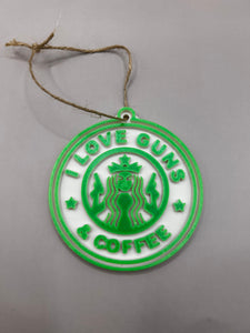 I Love Guns and Coffee Christmas Ornament, Christmas Gift, Christmas Decorations, Coffee, Starbucks, Guns, Veterans, Law Enforcement